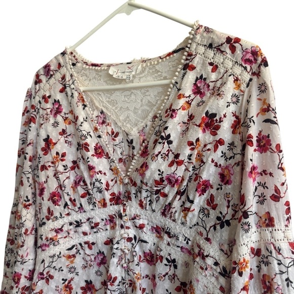 Anthropologie Puff-Sleeved Floral Lace Button Down Top, Size 14 - Picture 6 of 12